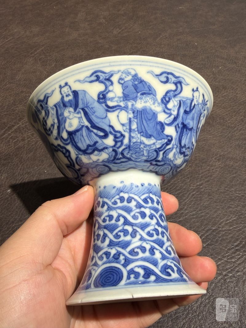 清道光 青花八仙人物高足碗一对 - 图11